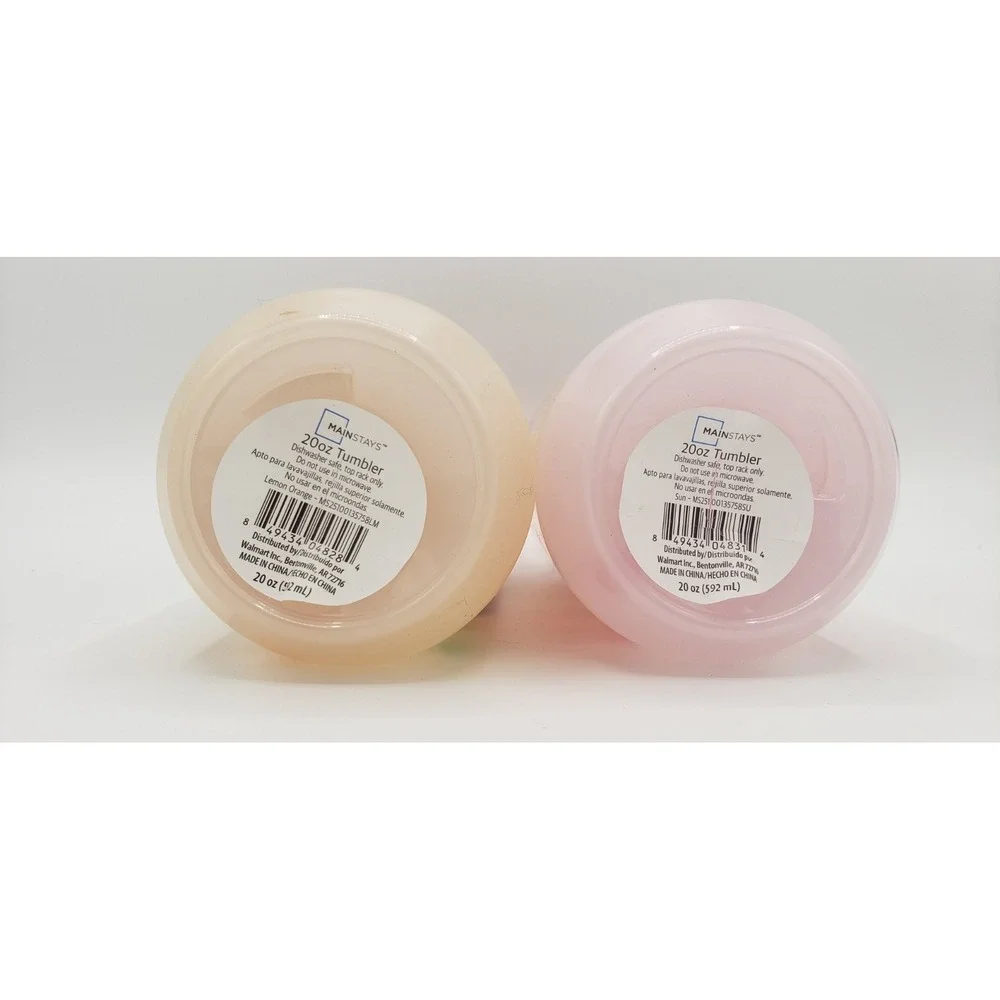 NEW Set Of 2 - 20oz Color Changing Tumbler Lid Straw Orange & Pink Summer Fruit